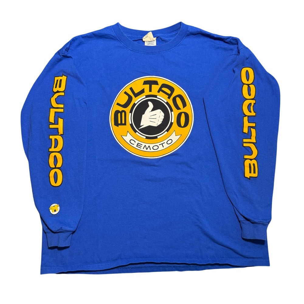 Vintage 90s Bultaco Cemoto Long Sleeve T Shirt Blue XL